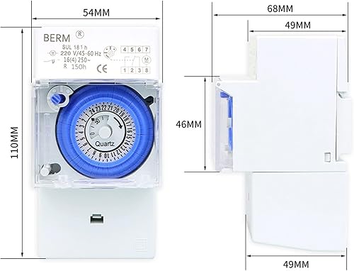 Timer Meccanico Impermeabile, Temporizzatore Programmabile Interruttore Orario 24 Ore per Esterno, AC230V - Honorern