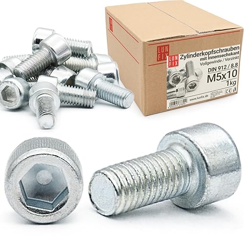 Viti a testa cilindrica con esagono incassato | M 8 x 40 mm | classe di resistenza 8.8 | 1 kg (48 pezzi) | acciaio zincato | filettatura metrica ISO fino alla testa | DIN 912 | filettatura - Honorern