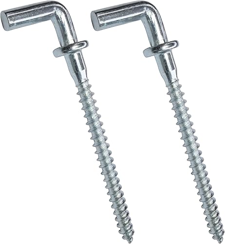 C48204 - Set di 2 Ganci avvitabili a forma di L per legno con rondella - Ø6.8x78mm - in acciaio zincato - per fissaggio a soffitto e parete - Honorern