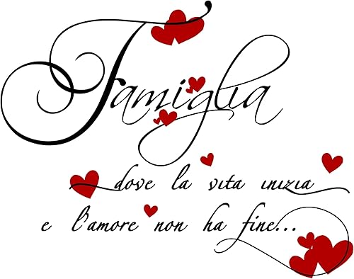Adesivi Murali Da Parete 80x60cm, Scritte Adesive Italiane, Adesivo Pareti Camera Da Letto Cucina Soggiorno, Famiglia dove la vita inizia e dove l'amore non ha fine, (Nero e Rosso) - Honorern