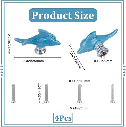 4 Set di Pomelli per Mobili in Ceramica A Forma di Stella Marina, Tema Animali Marini, Stile Cartone Animato, Blu, Fatti A Mano, con Vite in Lega di Zinco per Armadi, Cucina, Casa - Honorern