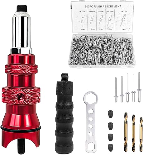 Rivettatrice per Trapano con 500 Rivetti in Ferro Alluminio Ciechi Adatto per 2.4/3.2/4.0/4.8 Rivettatrice Elettrica und Accessorio di Rivettatura per Avvitatori e Trapani a Batteria (1) - Honorern