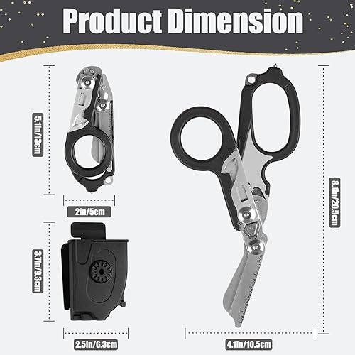 6 in 1 cesoie multifunzione pieghevoli per traumi con fondina compatibile, forbici di emergenza per il campeggio all'aperto, strumenti di salvataggio (Colore della pasta di fagioli) - Honorern