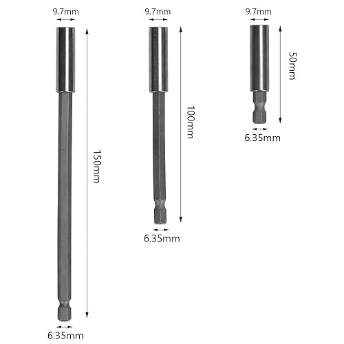 Fixinus Set di 3 punte magnetiche, attacco esagonale da 1/4', supporto magnetico per trapano elettrico, set di punte per trapano elettrico, 50/100/150 mm - Honorern