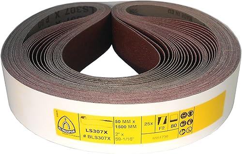 Klingspor Nastro abrasivo LS307X - 50 x 1250 mm - Grana P180 - 10 pezzi - per legno e metallo - Base in tessuto semi-flessibile resistente agli strappi - Nastri abrasivi professionali per levigatrice - Honorern