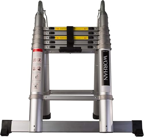 WORHAN Scala Con Anelli in Alluminio 3.8m Alu Doppia Telescopica Estensibile di Transporto Multiposizione Pieghevole Multifunzione Multiuso in Alluminio AK3.8+bag - Honorern