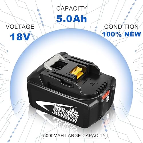 Dosctt 2X BL1850B 18V 5000mAh Batteria di ricambio per Makita 18V Batteria BL1850 BL1860B BL1860 BL1840B BL1840 BL1830 BL1835 BL1845 194204-5 LXT-400 con indicatore LED - Honorern