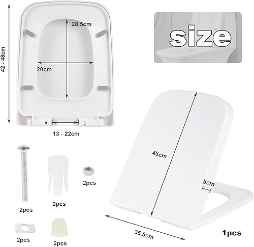 Sedile WC con Chiusura Morbida a Sgancio Rapido, Sedili WC con Chiusura Lenta e Cerniere a Sgancio Rapido per una Facile Pulizia, Fissaggio Più Solido, a Forma di Quadrata - Honorern