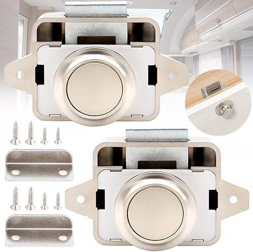 2 Pezzi Serratura a Pulsante Per Porta 15-18mm, Serratura Per Mobili Con Pulsante Di Bloccaggio, Senza Chiave Apparire Chiusura Della Porta a Pulsante, Per Porta/Armadio/Camper/Yacht (26mm Buco) - Honorern