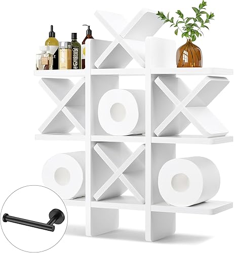 Tic Tac Toe - Porta carta igienica, impermeabile, decorazione da parete per bagno, stile moderno, montaggio a parete, rotolo di carta igienica - Honorern