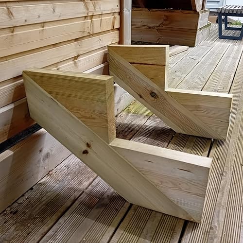 Set di 2 pezzi: trave per scale, 2 gradini in legno impregnato per scale da giardino - Honorern