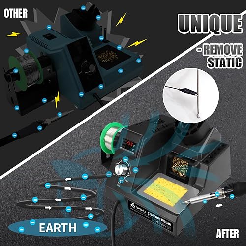 TOAUTO DS90 - Set saldatore a doppio display digitale, 90 W, temperatura 302 ℉, antistatico e cavo di terra, in modalità standby, 5 punte di saldatura, pompa dissaldante, 50 g senza piombo - Honorern