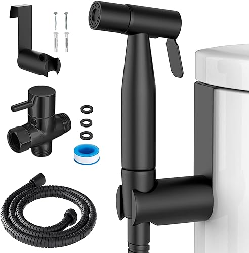 Doccetta per bidet nero completa acciaio inox con tubo da 2 metri supporto e valvola deviatrice doccino per bidet nero idroscopino per wc nero bidet doccetta nero doccetta per bidet wc nero - Honorern