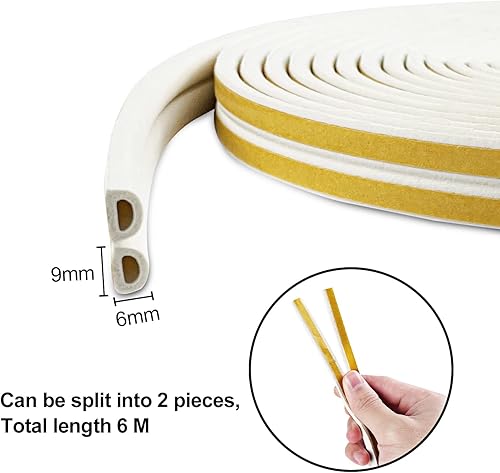 Guarnizione Finestra 9mm X 6mm, D-Tipo Nastro Sigillante Autoadesivo, Paraspifferi Porta Finestre In Gomma, Striscia di Schiuma per Anti Freddo, Isolamento Acustico, Anti-Collisione (6M) - Honorern