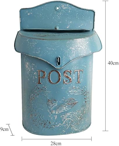 Cassetta delle lettere da parete e bloccabile in ferro battuto con patta per casa di campagna (blu1) - Honorern