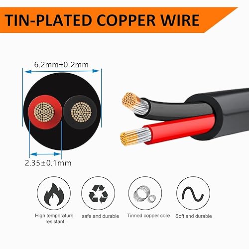 16 Calibro 2 Filo Elettrico Conduttore 2x1,3mm², 30,48M a Bassa Tensione 16/2 Cavo, Cavo di Alimentazione di Estensione Flessibile per Lampada a LED, Automobile, Barca, Elettronica - Honorern