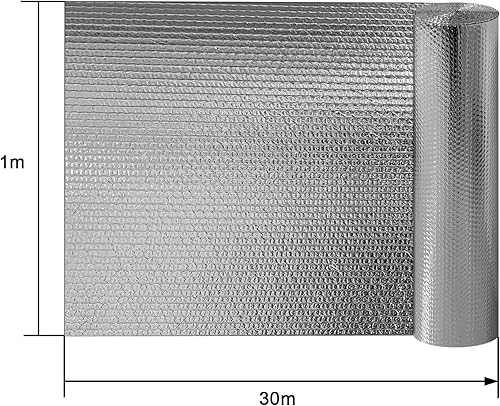 Foglio Isolante Termico 1m x 20m Foglio Isolante in Alluminio a Doppia Bolla d'Aria Pellicola Riflettente Ritenzione del Calore Pellicola Isolante Oscurante per Pavimenti Finestre Garage - Honorern