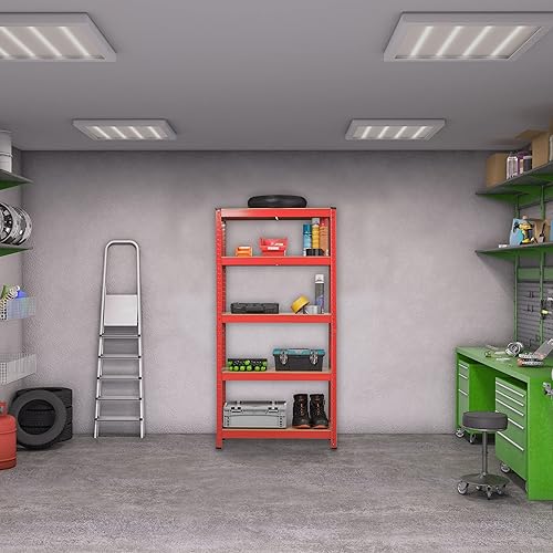 Relaxdays 2X Scaffale con Sistema a Incastro, Fino a 875 kg, Scaffalatura ad Alta Portata 5 Ripiani, 151x75x30 cm, Rosso - Honorern