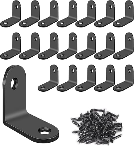 20 Pezzi Squadrette Angolari Staffe a L 30 x 30 mm 90 Gradi Angolo Retto Staffe Staffa Angolare con Vite Squadrette per Mobili Tavolo Sedia Librerie Armadi Montaggio a Parete Installazione (Nero) - Honorern