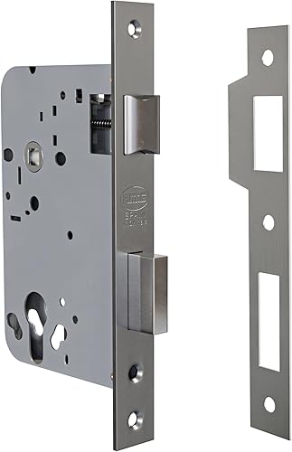 Amig - Serratura da incasso per porte in legno | Entrata: 60mm | Quadrello - Foro: 70mm | Quadro: 8mm | Cilindro a profilo europeo | Con bocchette e riduttore: 6mm | Acciaio inossidabile opaco - Honorern