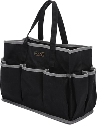 Borsa portautensili | 16OZ Waxed Canvas Tool Bag, 1 borsa grande capacità + 10 slot esterni, multiuso riutilizzabile per lavori di giardinaggio, set carpentry Tools – Kaki - Honorern