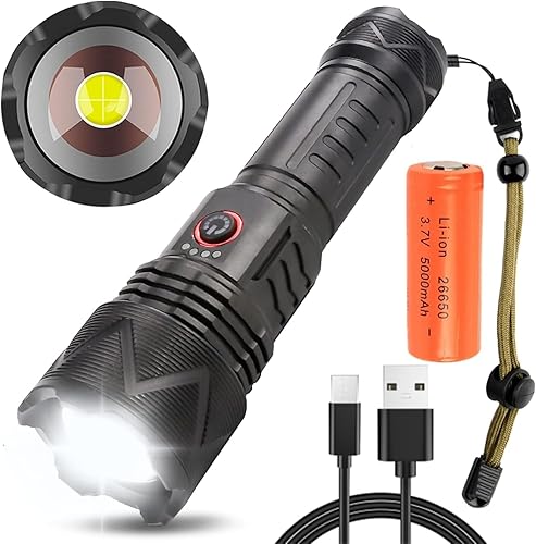 LUXJUMPER Torcia LED Super Luminose 500000 Lumen,Torcia Tattica Militare,Torcia Led Alta Potenza Professionale,Alta Potente Zoomabile,Impermeabile,per Campeggio Escursionismo Emergenza - Honorern