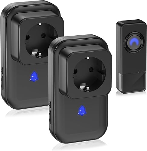 Campanello radio con presa europea, campanello senza fili, portata 260 m, 0 dB-110 dB, campanello espandibile, IP55, impermeabile, per esterni, con lampeggiante a LED, senza fili - Honorern