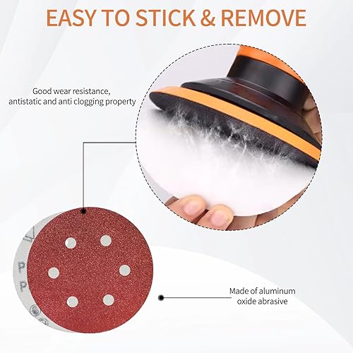 50 Dischi Abrasivi 150mm con 6 Fori - Carta Vetrata a Strappo per Smerigliatrice Orbitale - Grana 180 - Honorern