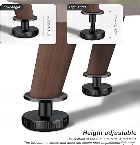 4 piedini regolabili per mobili da 47 a 64 mm, allungabili con dadi di collegamento, forati o autoadesivi, silenziosi e delicati sul pavimento, per mobili o dispositivi mobili - Honorern