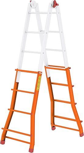 Colombo Scala a Filo telescopica Acciaio 5+5 gradini | Scala Telescopica in Acciaio Altezza 4,6mt, snodo Semi-Automatico, Piedini Antiscivolo - Honorern