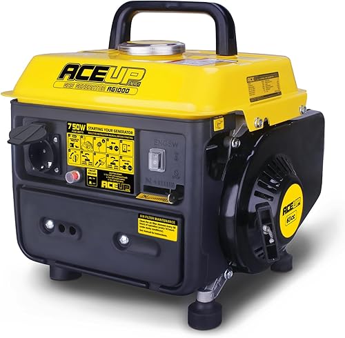 Aceup Energy Generatore di Corrente Portatile Ultraleggero, Piccolo Generatore di Emergenza da 750 W con Prese da 230 V, Motore a Benzina 2 Tempi, Funziona per 6 ore, EURO-V, CE - Honorern