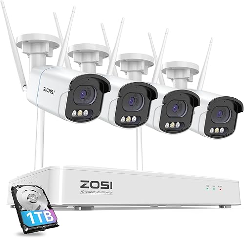 ZOSI 4MP Kit Videosorveglianza WiFi Esterno, 4X Telecamera Bullet, H.265+ 8CH 1TB NVR, Visione Notturna a Colori, Rilevazione di Persone, Audio Bidirezionale, Allarme Intelligente - Honorern