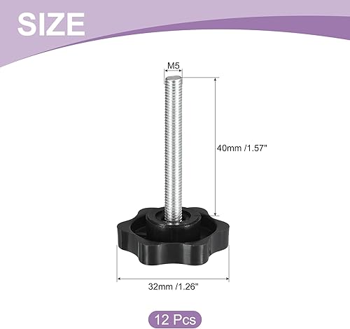 QUARKZMAN 12pz M5 x 40mm Pomelli a Stella, Manopola Serraggio a Forma Esagonale Plastica Vite Manopola Ricambio Serraggio Manuale per Sostituzione Manopola Base Ombrellone - Honorern