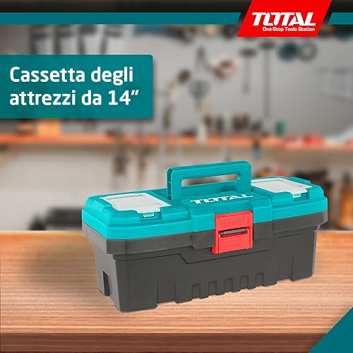 Cassetta degli attrezzi in plastica da 14' (356 x 168 x 160 mm), PP, 740 g, carico max 10 kg, chiusura in metallo, manico resistente, coperchio con 3 scomparti, funzione scala TPBX0142 - Honorern