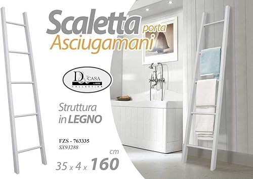 Scaletta porta asciugamani bagno in legno 5 ripiani colore bianco shabby chic 35 * 4 * 160 cm da appoggio FZS-763335 - Honorern
