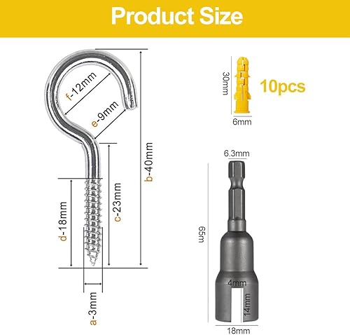10 Pezzi Ganci Avvitabili in Acciaio Inox, Viti per Occhielli Autofilettante per Legno, Gancio a Soffitto, Con Punto Interrogativo, a Forma di C, a Vite - Honorern