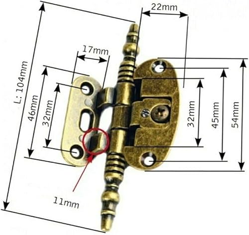 Cerniere per Mobili Antichi Cerniera per Ante in Battuta Arte Povera stile barocco completa di basetta, Finitura bronzata o Dorato (Dorata) - Honorern