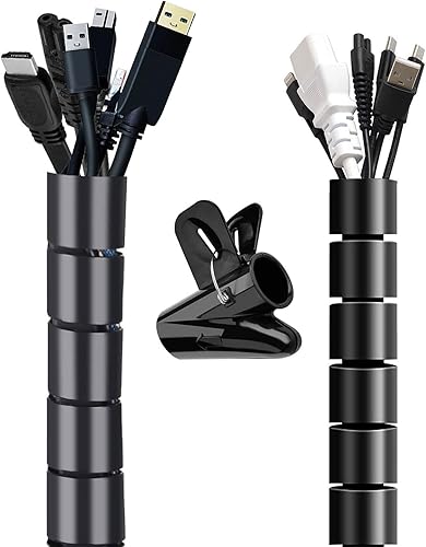 Raccogli Cavi,Spirale Avvolgi Cavo Flessibile,22mm/28mm Nascondi Cavi Scrivania con Fermaglio Guidafilo,per TV/Computer/Audio Guaina Copricavi Manicotti Protezione,Può Essere Tagliato Fai da te(2X3m) - Honorern