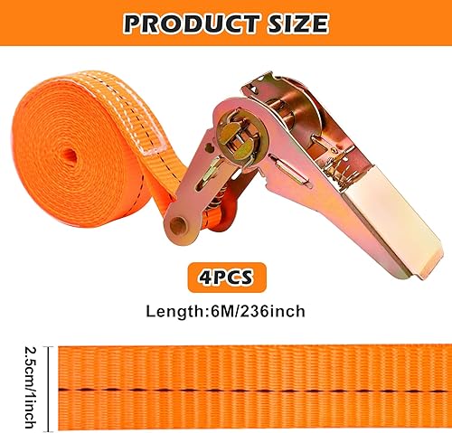 4 Pezzi Cinghia Con Cricchetto, Cinghie Di Fissaggio, 25 Mm X 6 M Cinghie Di Tensione Con Cricchetto, Cinghie A Cricchetto Per Auto, Carrelli A Mano, Moto, Bagagli, Campeggio, Carichi Fissi - Honorern