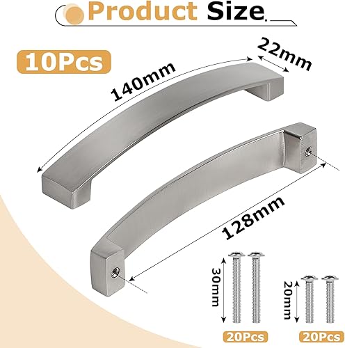 5 Pezzi Maniglie per Mobili da Cucina, 128mm Maniglie Cassetti, Maniglie per ante armadio, Maniglia ad arco per armadio da cucina, Tiretti per Mobili Cucina(Argento) - Honorern
