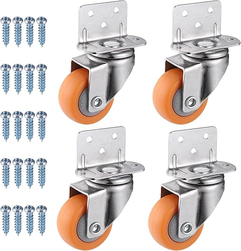 4 Pezzi Ruote per Mobili da 37mm, Rotelle per Mobili per Pallet Durevole con Viti, Ruote Carrello Indossabili a 360 Gradi per Mobili (Arancione) - Honorern