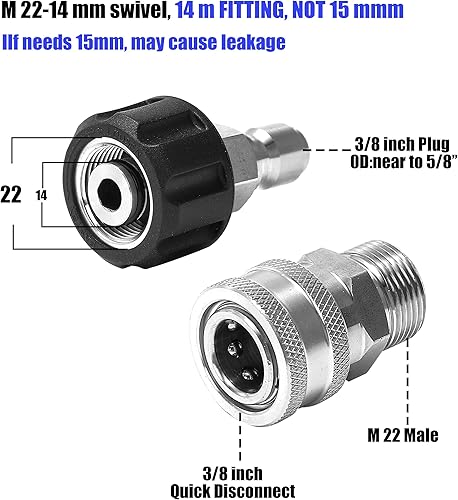 M MINGLE Set di adattatori per idropulitrice, kit di scollegamento rapido in acciaio inossidabile, girevole M22 a collegamento da 3/8', attacco da 3/4' a sgancio rapido, confezione da 8 - Honorern