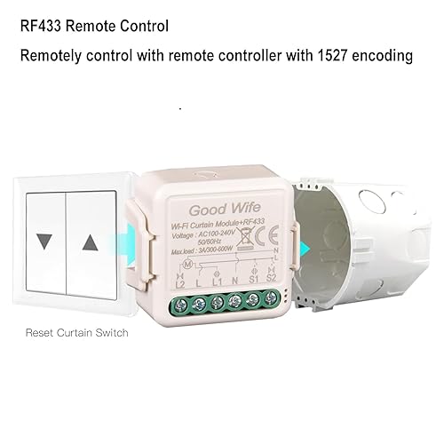 Interruttore Tapparelle tapparelle RF+WiFi Switch perTenda,Relè Modulo Comando Smart per Tapparelle Elettriche, Controllo App Smart Life, Comando Vocale Alexa, (1) - Honorern