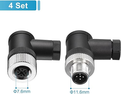 QUARKZMAN 5 Pin M12 Maschio & Femmina Aviazione Filo Connettore, 4 Set Piegatura Tipo Impermeabile IP67 Circolare Connettore per Network Strumenti Computer - Honorern