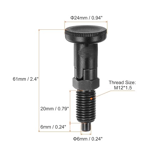 QUARKZMAN 3pz Pulsante Sfera Molla Spinta M12x1.5 Filettatura 6mm Dia. per Perni Acciaio Carbonio Perno Bloccaggio Automatico Perno Indicizzazione Ritirabile per Attrezzature Industriali - Honorern