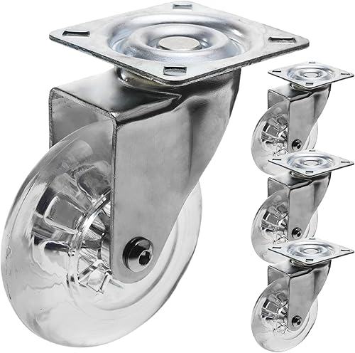 PrimeMatik - Rotelle pivotanti Ruote Industriale di Poliuretano e PVC Trasparente Senza Freno 75 mm 4-Pack - Honorern