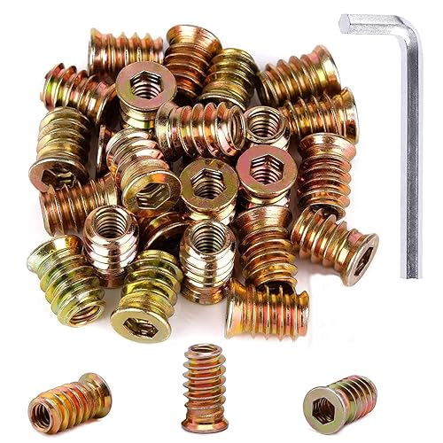 50 Pezzi Bussole Filettate M8 x 20mm,Inserto Filettato Dadi con Inserti Filettati per Mobili in Legno con 1 Chiavi Esagonali - Honorern