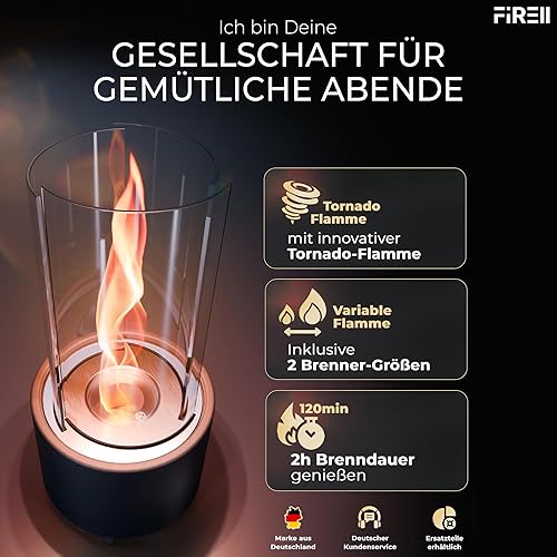 Camino da tavolo a bioetanolo con fiamma a spirale, per interni ed esterni, colonna di fuoco con durata di oltre 2 ore, sicuro da tavolo, testato secondo DIN EN 16647, focolare biologico - Honorern