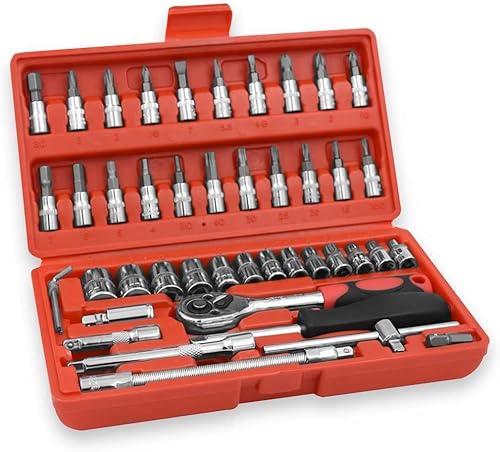 Set Chiavi a Bussola con Cricchetto 46 Pezzi Attacco Cacciavite Esagonale Chiave In Valigetta di Plastica Accessori - Honorern