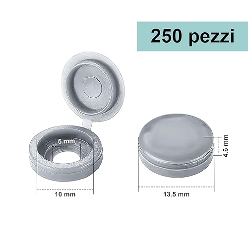 250 Pezzi Tappi Coprivite con Incernierato.Tappi Coprivite in Plastica,Tappi di Copertura.Ripiegabile Coprivite.Tappi a Vite Piega per Viti Misura 6/8.Piegare le Coperture a Scatto delle Viti(Grigio) - Honorern